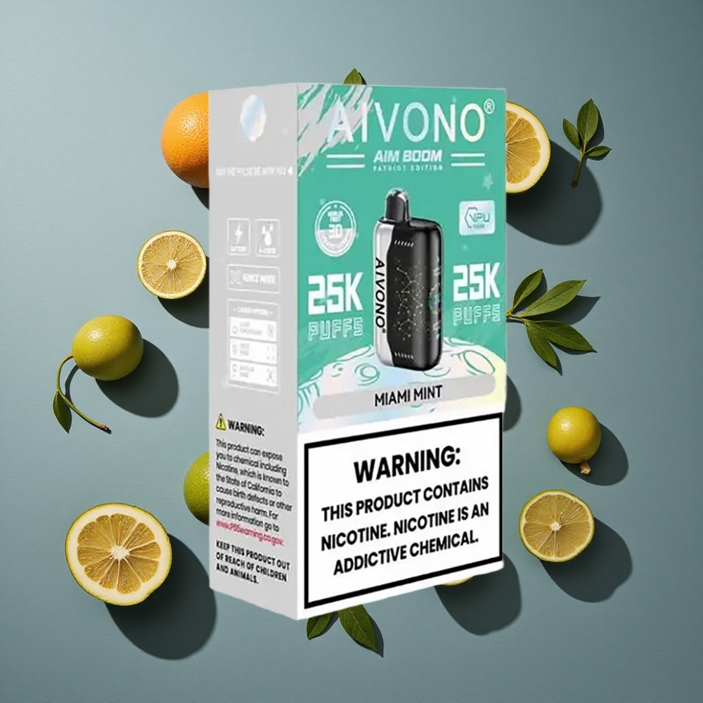 Menthe Miami Aivono AIM BOOM 25000 Puffs 28ml Capacité E-Liquide vente en gros Belgique Type-C