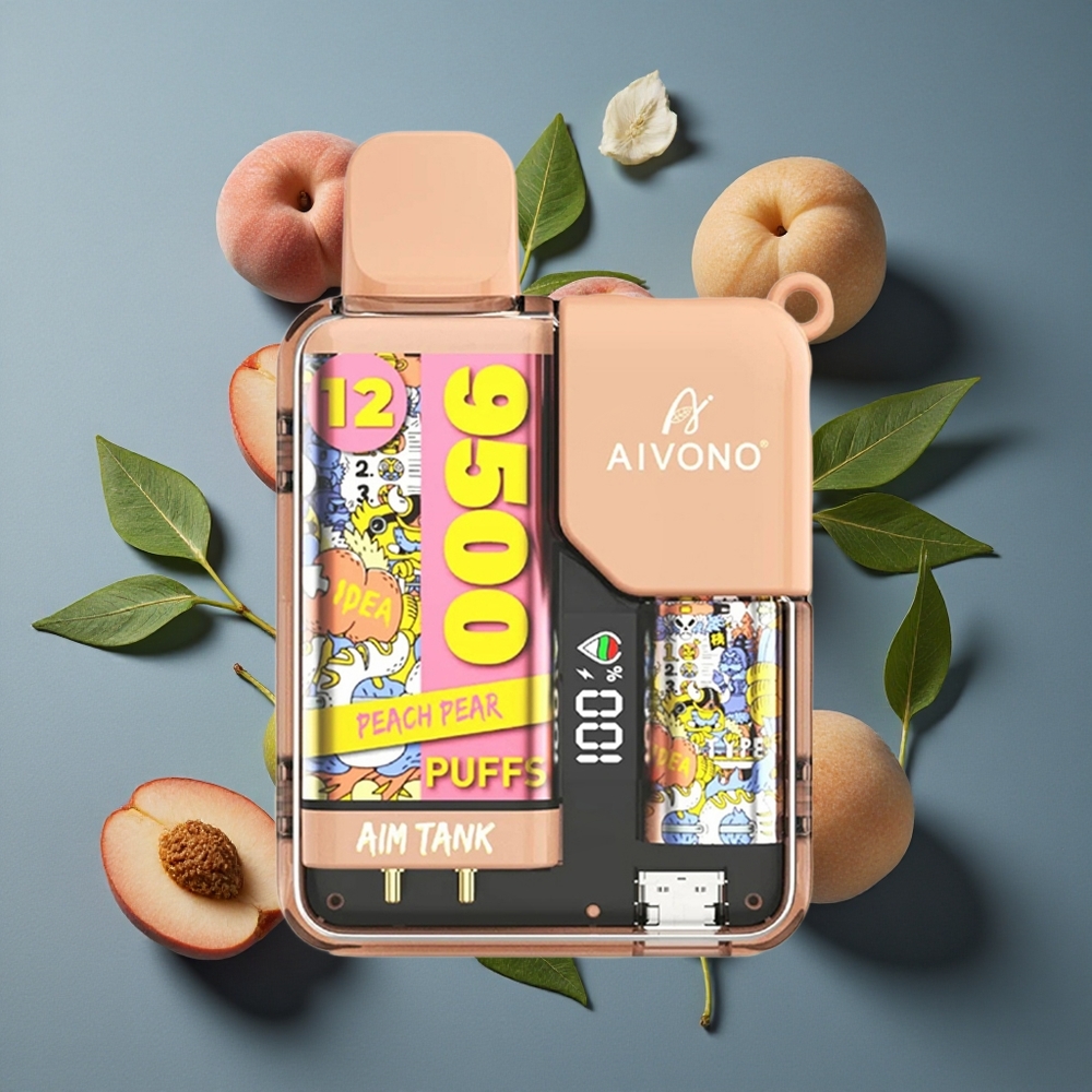 Pêche Poire Aivono AIM-TANK 9500 Puffs 18ml Capacité de E-liquide vente en gros Belgique LCD Affichage