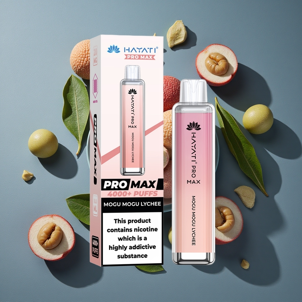 Litchi Mogu Mogu Hayati Pro Max 4000 Puffs Dual 1.1 Ohm Mesh Coil vente en gros Belgique TPD-Compliance