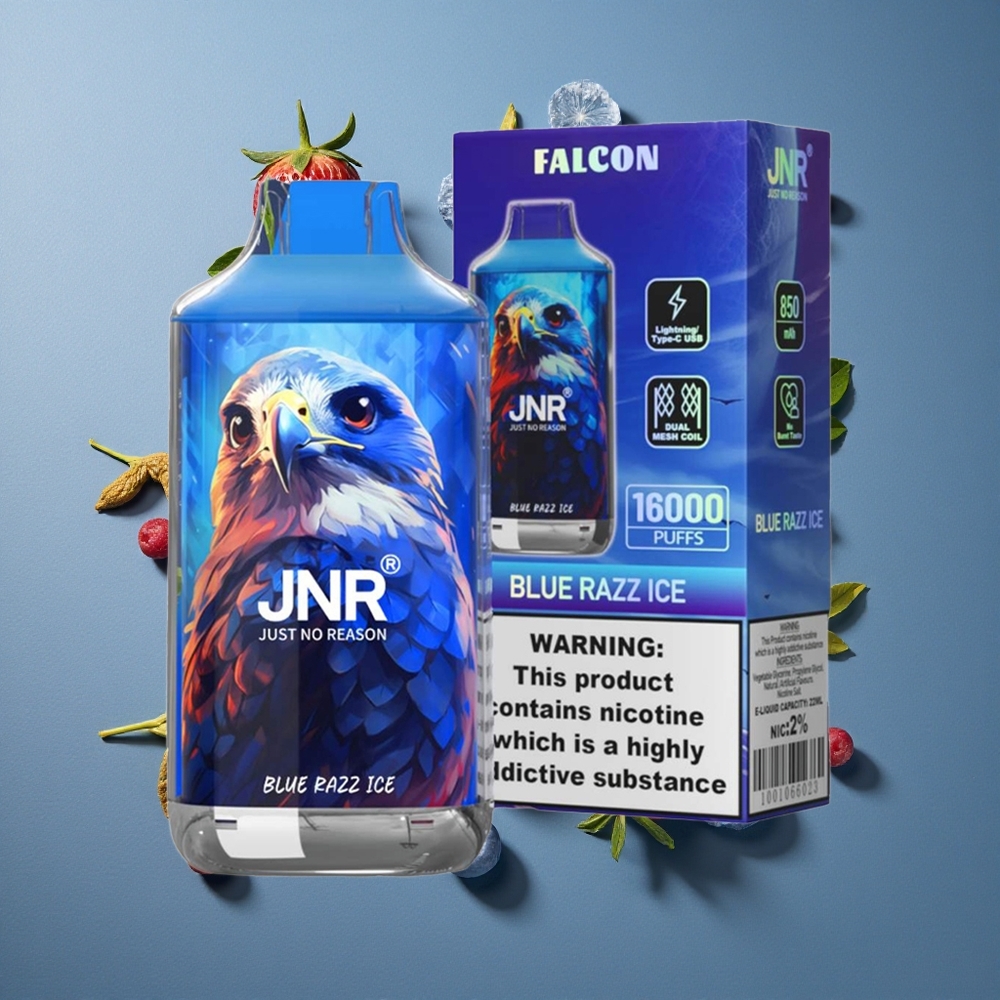 Framboise Bleue Glacée JNR Falcon 16000 Puffs vente en gros Belgique 22ml Double Mesh Coil