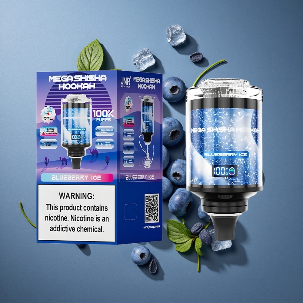 Glacé Myrtille JNR Mega Shisha Hookah 100K puffs vente en gros Belgique Ecran Intelligent 60ml