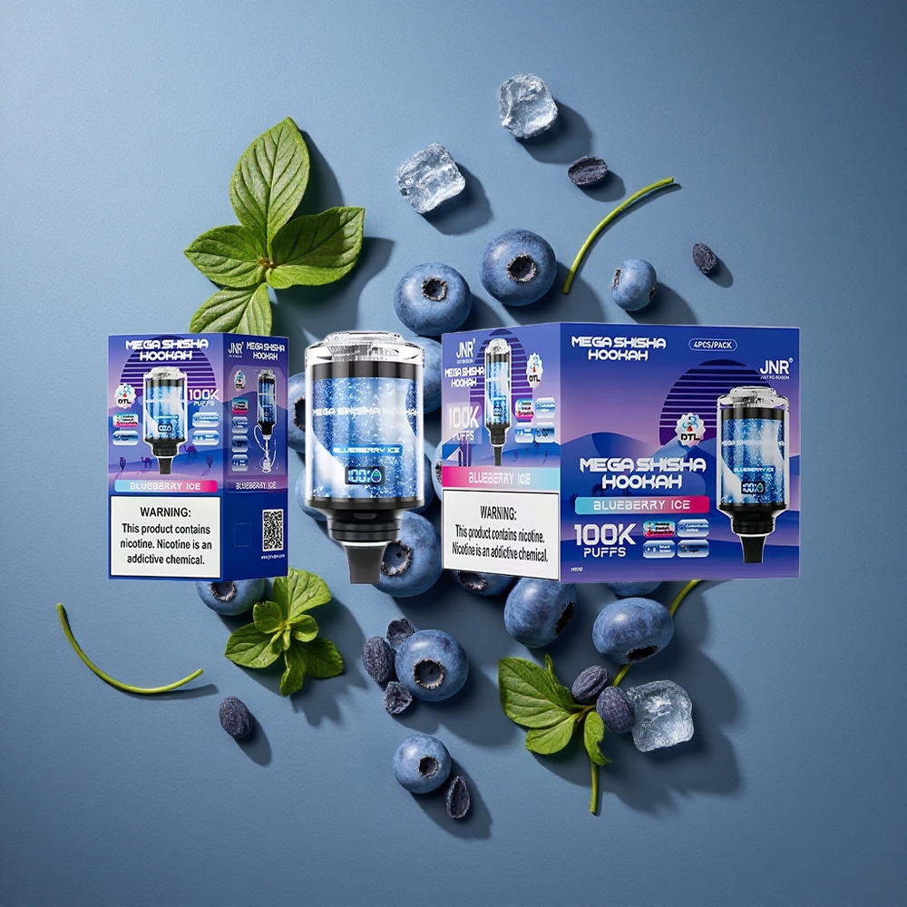 Glacé Myrtille JNR Mega Shisha Hookah 100K puffs vente en gros Belgique Ecran Intelligent 60ml