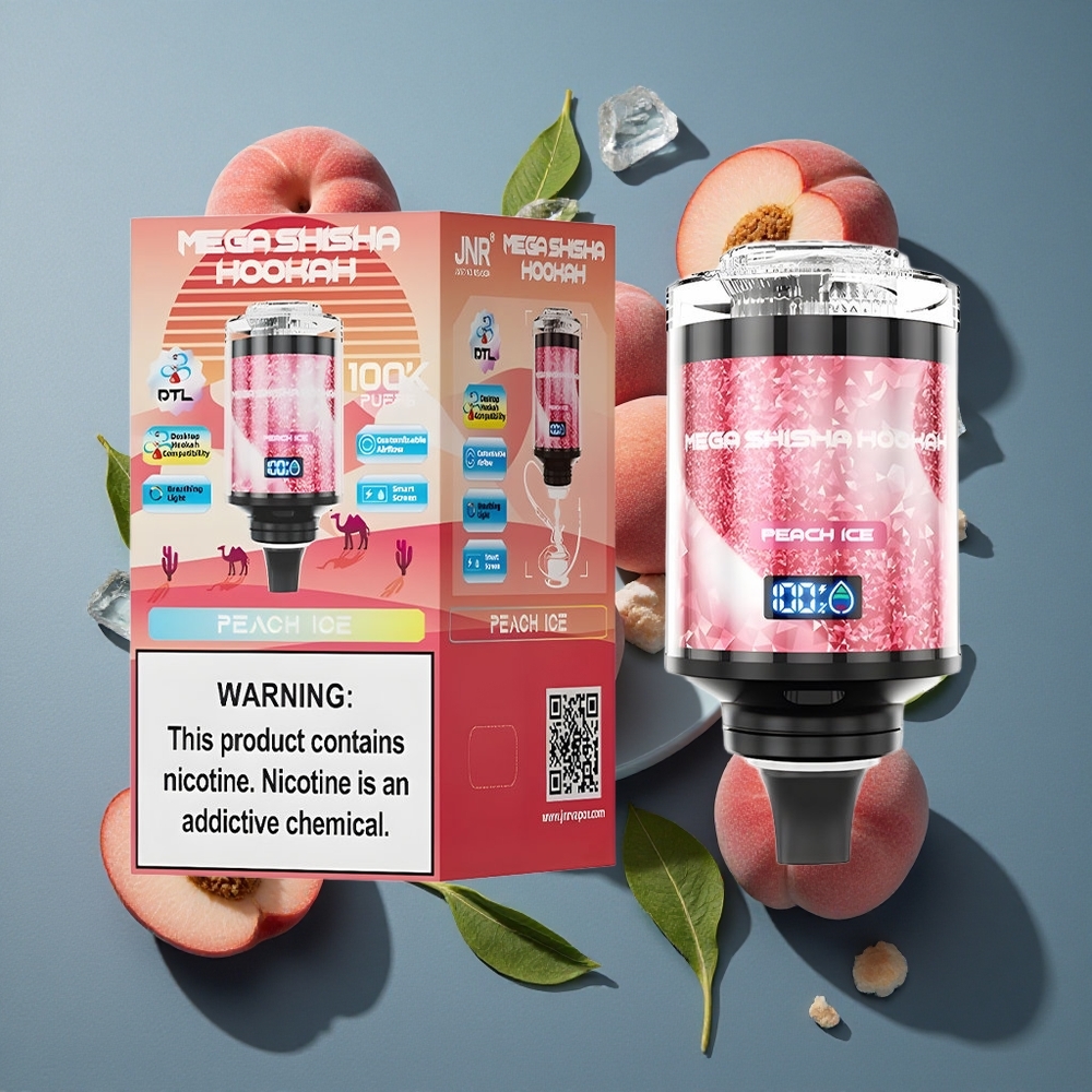 Pêche Glacée JNR Mega Shisha Hookah 100K Puffs vente en gros Belgique Écran Intelligent et Batterie 2200mAh