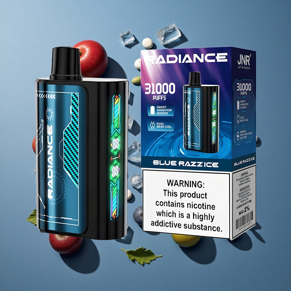 Framboise Bleue Glacée JNR Radiance 31000 Puffs 28ml E-liquide vente en gros Belgique Dual Mesh Coil