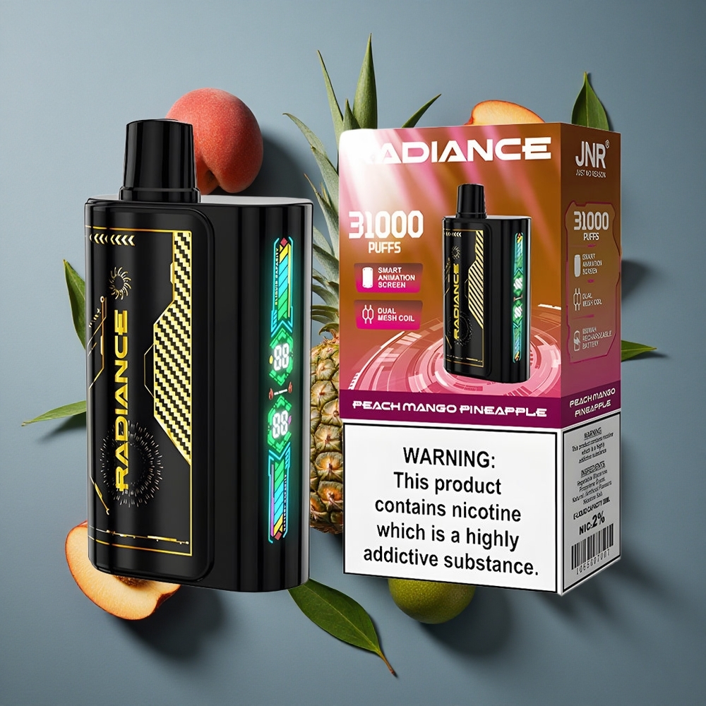 Pêche Mangue Ananas JNR Radiance 31000 Puffs vente en gros Belgique Écran Animation Dual Mesh