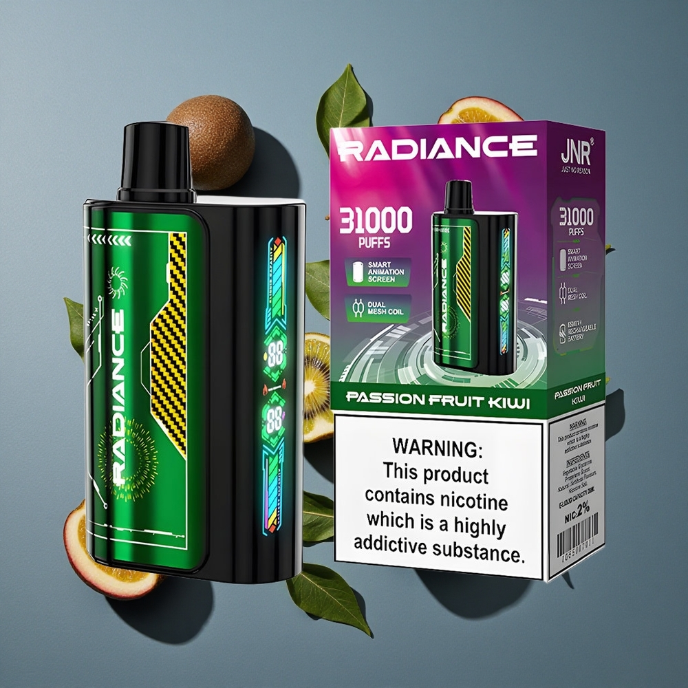 Passion Fruit Kiwi JNR Radiance 31000 Puffs 28ml e-liquide vente en gros Belgique Dual Mesh Coil