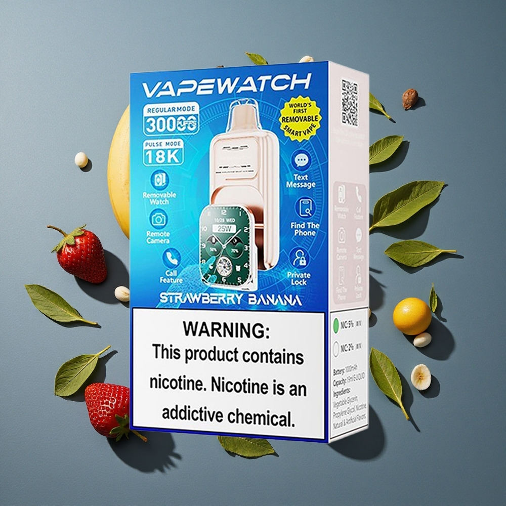 Fraise Banane JNR Vape Watch 30 000 Puffs 19mL vente en gros Belgique Dual Mesh Coil