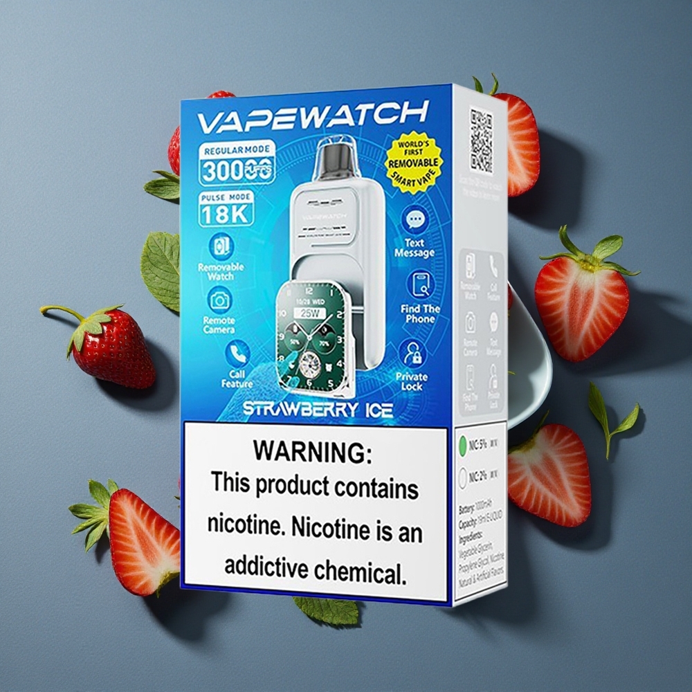 Fraise Glacée JNR Vape Watch 30000 Puffs 19mL e-liquide vente en gros Belgique Dual Mesh Coil