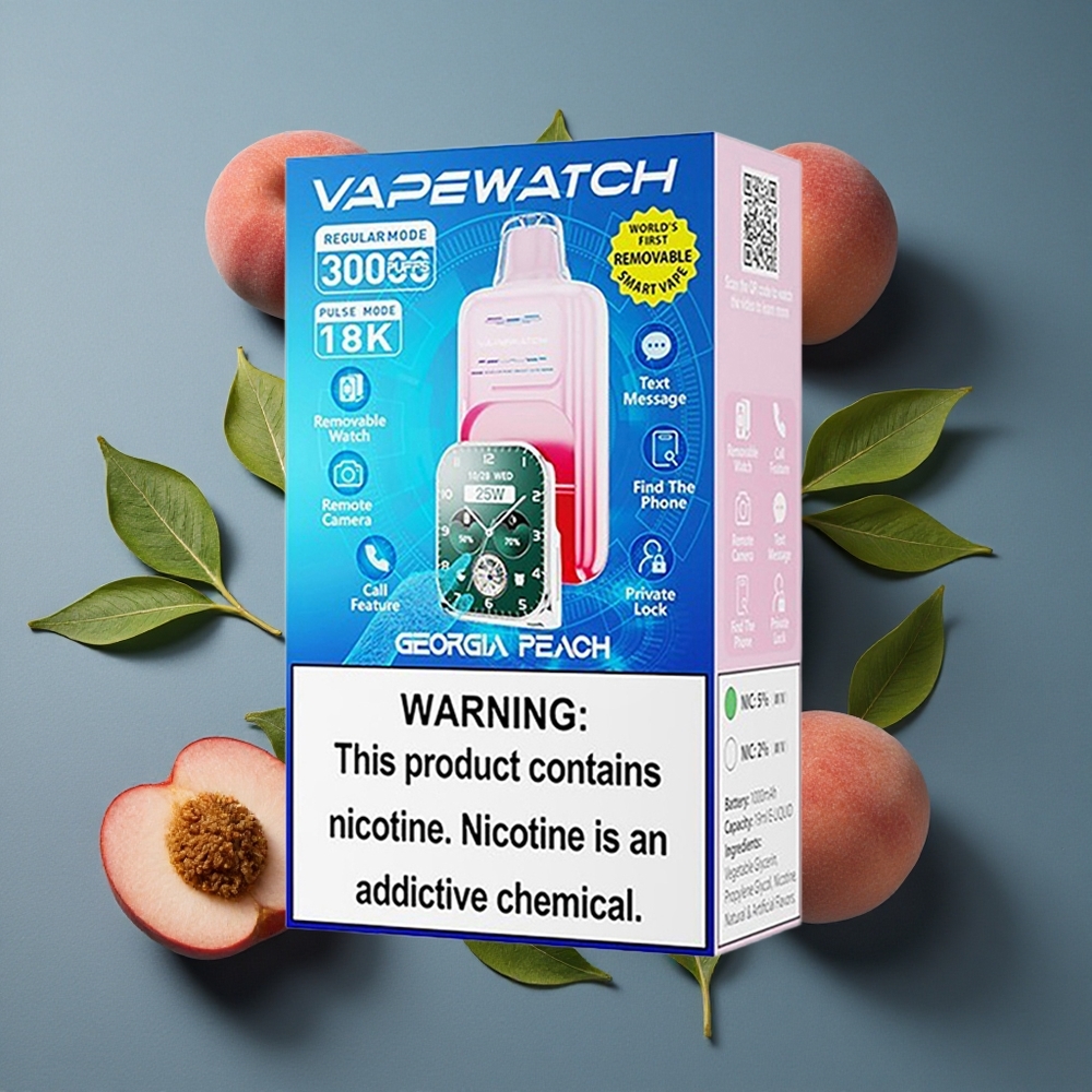 Pêche Géorgie JNR Vape Watch 30000 Puffs 19mL vente en gros Belgique Dual Mesh Coil
