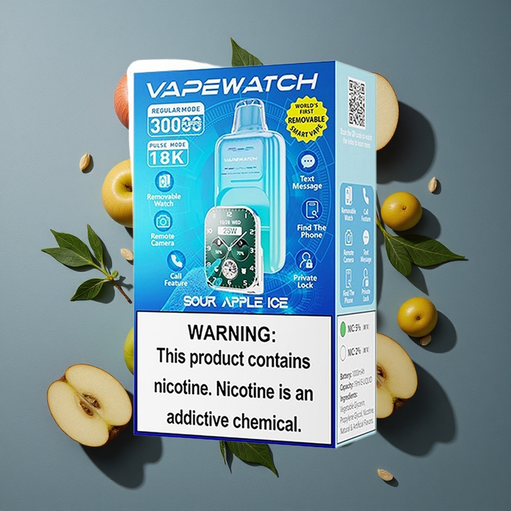 Pomme Acidulée Glacée JNR Vape Watch 30000 Puffs 19mL vente en gros Belgique Dual Mesh Coil