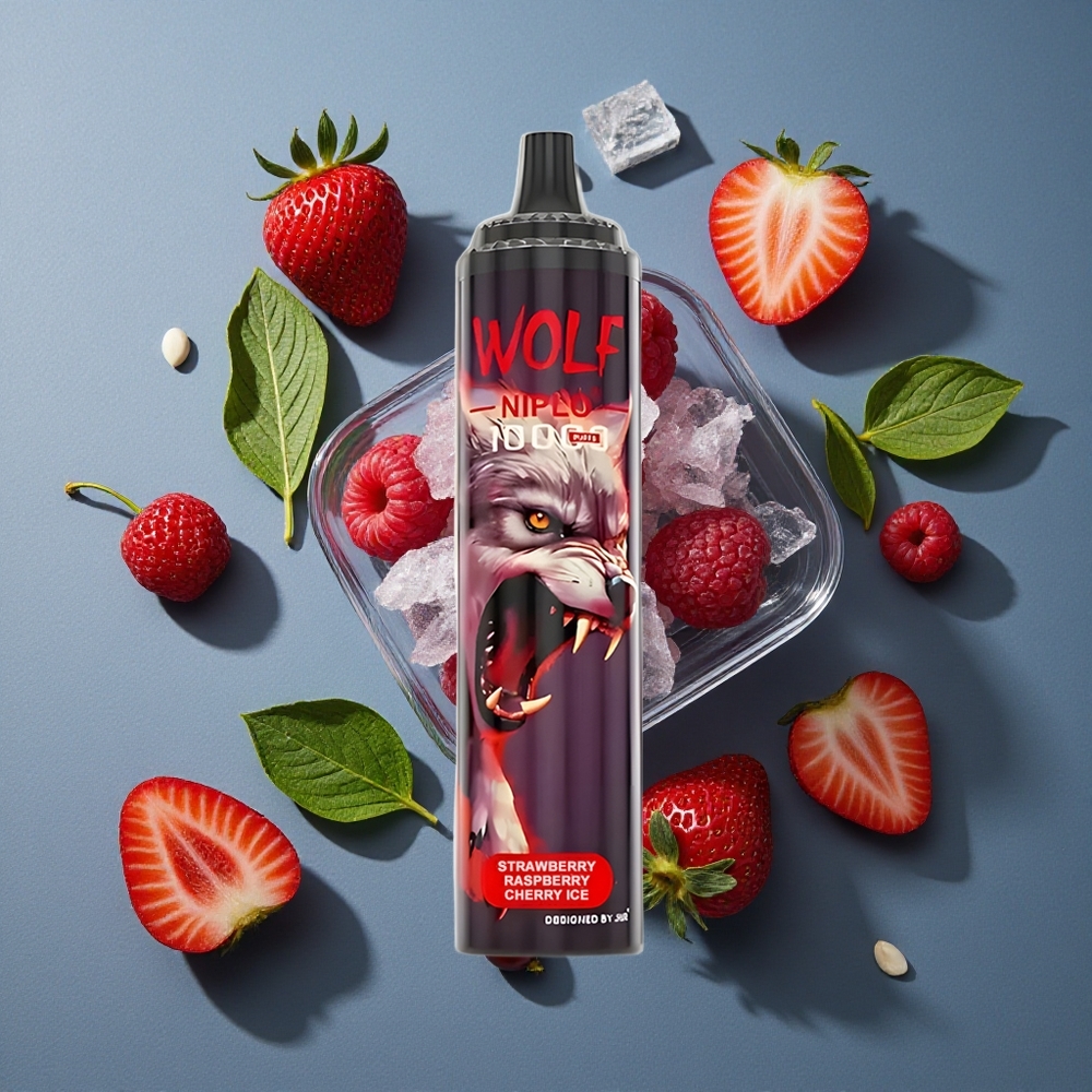 Fraise Framboise Cerise Glacée JNR Wolf Niplo 10000 Puffs 20ml vente en gros Belgique Type-C